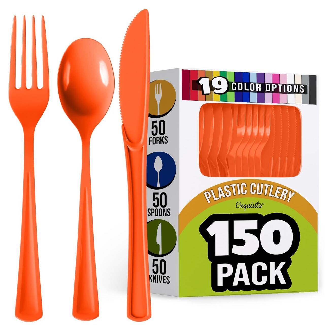 Exquisite Polished Plastic Silverware – 150 Pcs Heavy Duty Cutlery Set – 50 Each of Forks, Knives & Spoons – Disposable Utensil Set for Parties, Events & Catering – Flatware Set by Party Solids